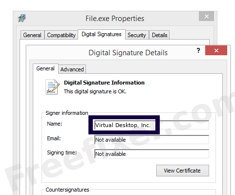 Screenshot of the Virtual Desktop, Inc. certificate